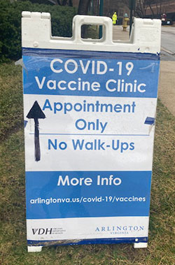 COVID-19 Vaccine Clinic Appointment Only No Walk-Ups sign