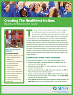 First page of Health and Educational Equity Fact Sheet featuring kids throwing graduation caps in the air