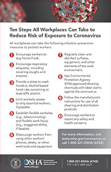 OSHA poster on tips for preventing COVID-19 exposure in the workplace